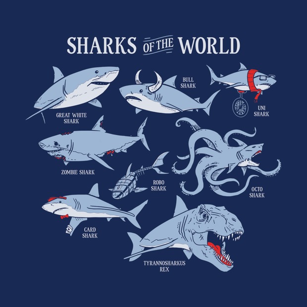 Funny Shark Types T-Shirt - Sharks of the World Shirt